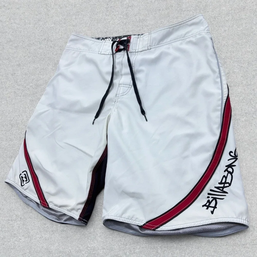 Vintage Billabong Andy Irons Boardshorts Mens 36 White Red Rising Sun Lined Y2K